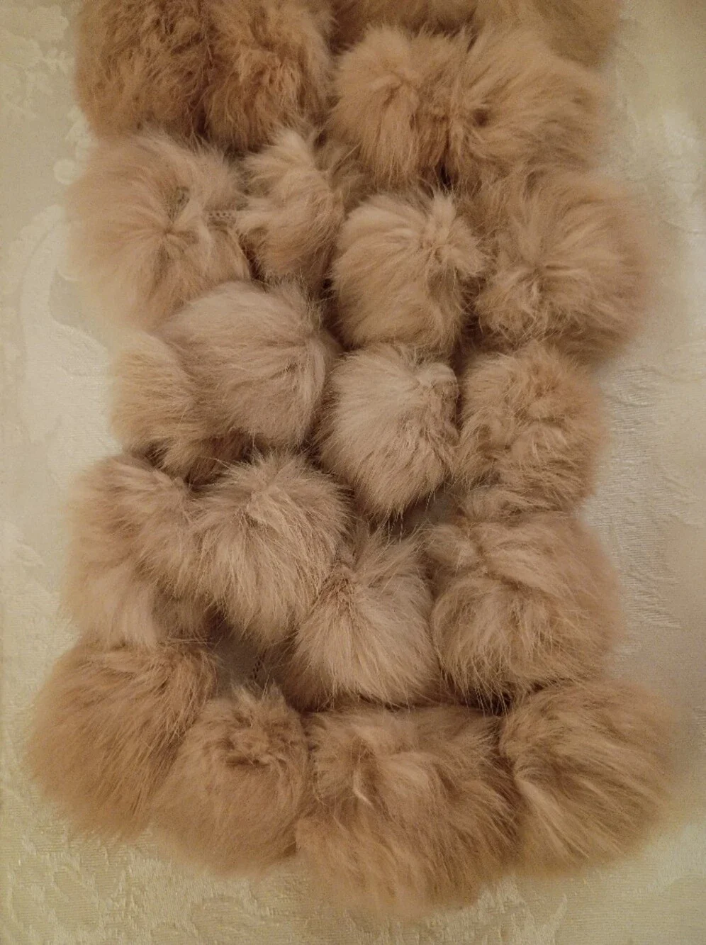 Fur Pom Pom Scarf in Light Tan